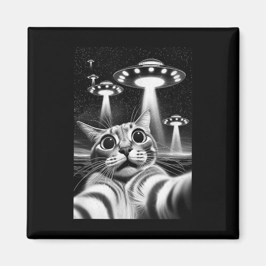 猫Ufo _侵入おもしろいミームレトロエイリアン猫Ufo マグネット (正面)