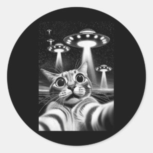 猫Ufo _侵入おもしろいミームレトロエイリアン猫Ufo ラウンドシール