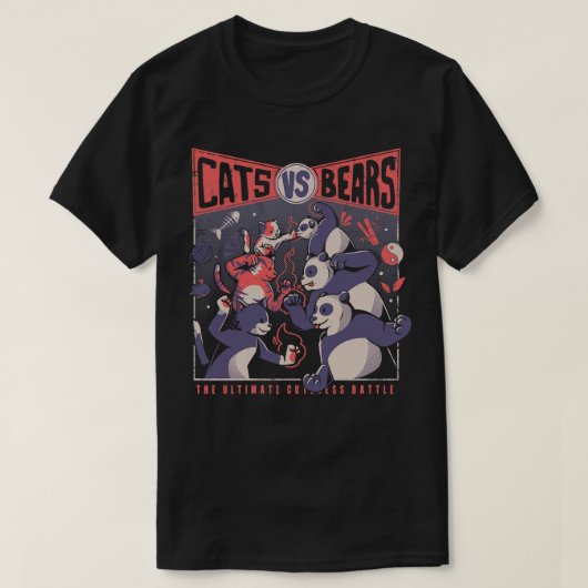 猫vsクマ忍者戦おもしろい戦 tシャツ (デザイン正面)