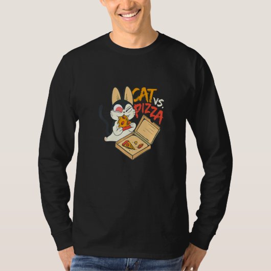 猫vs美味しいピザイタリアン皿ピザ tシャツ (正面)