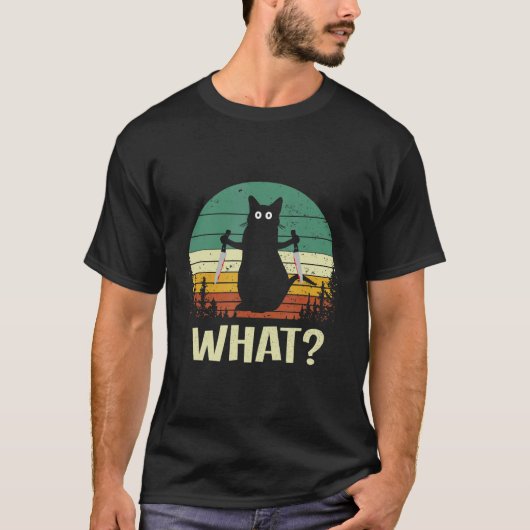 猫what黒猫レトロヴィンテージ猫ナイフ tシャツ (正面)
