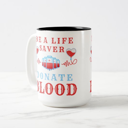 献血月は救命剤である献血 ツートーンマグカップ (正面左)