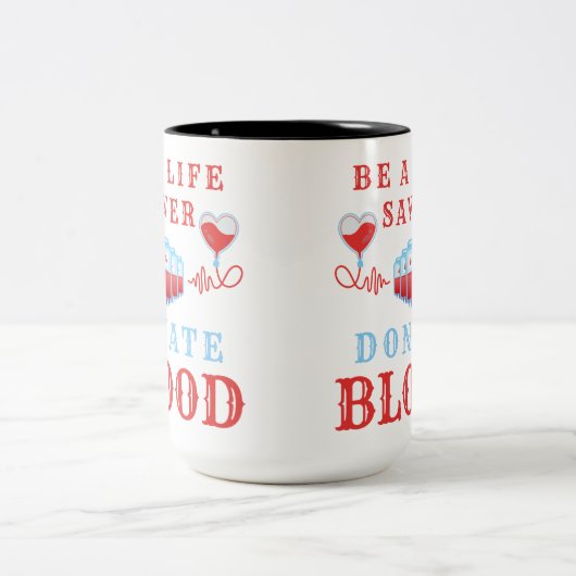 献血月は救命剤である献血 ツートーンマグカップ (中央)