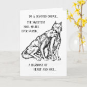 献身的なカップル(オオカミ)が付いている記念日カード カード (黄色い花)