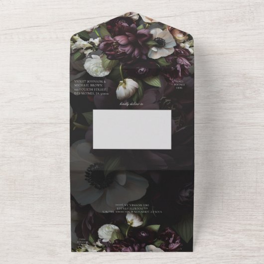 献身的な暗いフローラすべてを1つの結婚式の招待 オールインワン招待状 (外側)