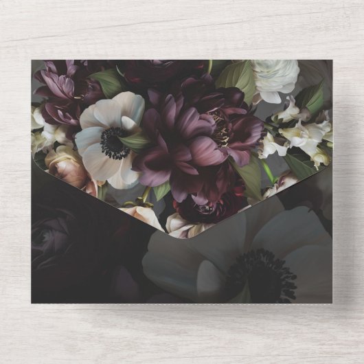 献身的な暗いフローラすべてを1つの結婚式の招待 オールインワン招待状 (裏面)