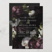 献身的な暗いフローラ結婚式招待状 招待状 (正面/裏面)