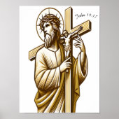 献身的に金ゴールド十字架を持つイエス ポスター (正面)