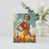 猶予開花:ヴィンテージチューリップ美しい ポストカード (スタンド正面)