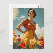 猶予開花:ヴィンテージチューリップ美しい ポストカード (正面/裏面)