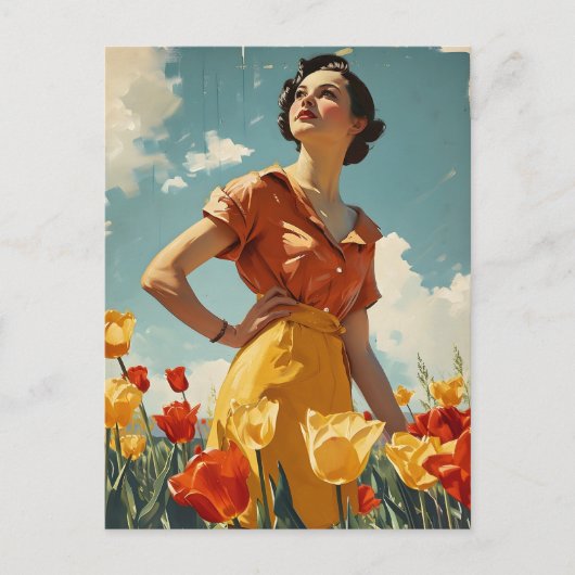 猶予開花:ヴィンテージチューリップ美しい ポストカード (正面)