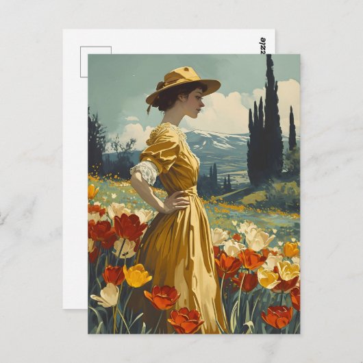 猶予開花:ヴィンテージチューリップ美しい ポストカード (正面/裏面)