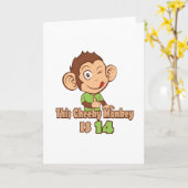 猿おもしろい生十四歳の誕生日 カード (黄色い花)
