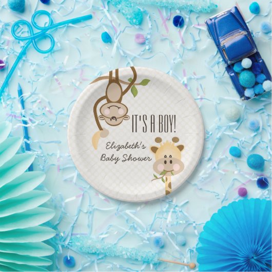 猿およびキリンのサファリのジャングルのベビーシャワー ペーパープレート (パーティー)