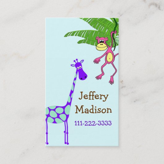 猿およびキリンの子供の安全カード 名刺 (正面)
