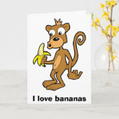 猿およびバナナ、私はバナナを愛します。 挨拶状 カード (黄色い花)