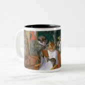 猿および猫が付いている理髪店 ツートーンマグカップ (正面左)