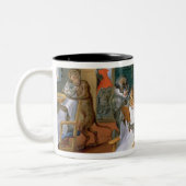 猿および猫が付いている理髪店 ツートーンマグカップ (左)