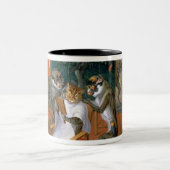 猿および猫が付いている理髪店 ツートーンマグカップ (中央)