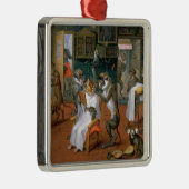 猿および猫が付いている理髪店 メタルオーナメント (右)