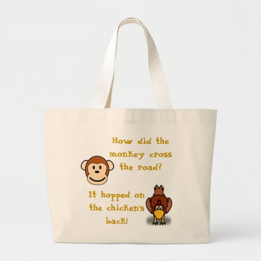 猿および鶏 ラージトートバッグ (正面)