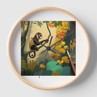 猿がどこかを探して時計。 壁時計