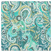 猿のぺてん師のペイズリーのヒスイの水彩画パターン ファブリック (見本)