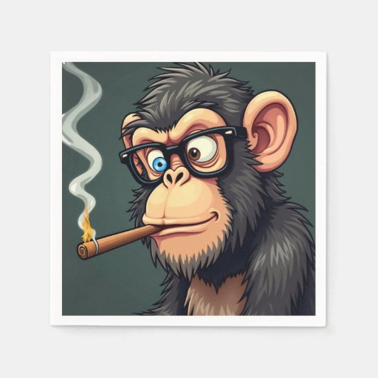 猿のイラストレーションの漫画おもしろい喫煙 スタンダードカクテルナプキン (正面)