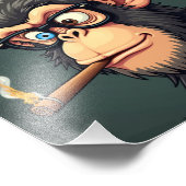 猿のイラストレーションの漫画おもしろい喫煙 フォトプリント            (角)