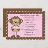 猿のカップケーキの誕生日の招待状 招待状 (正面/裏面)