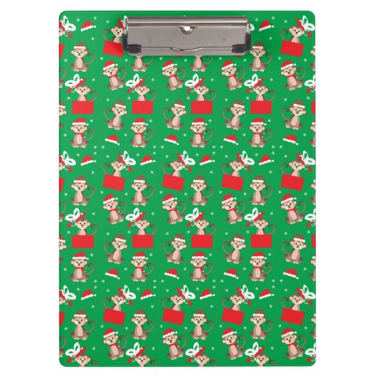猿のクリスマスパターン 赤と緑 クリップボード (正面)