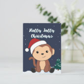 猿のクリスマス スノー ウィンター 動物 猿のホリデ シーズンポストカード (スタンド正面)