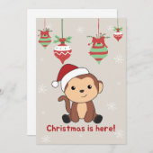 猿のクリスマス 雪の冬 動物の猿 ホリデー シーズンカード (正面/裏面)