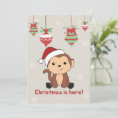 猿のクリスマス 雪の冬 動物の猿 ホリデー シーズンカード (スタンド正面)