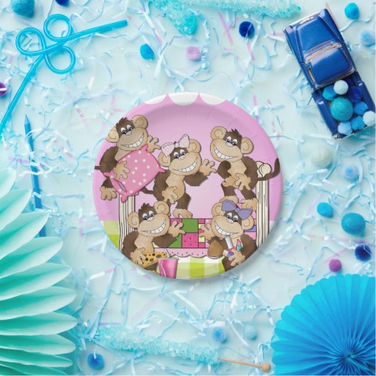 猿のスランバー・パーティーの誕生日の紙皿 ペーパープレート (パーティー)