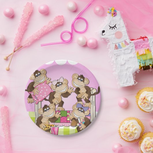 猿のスランバー・パーティーの誕生日の紙皿 ペーパープレート (パーティー)