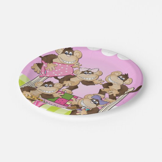 猿のスランバー・パーティーの誕生日の紙皿 ペーパープレート (アングル)