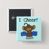 猿のチアリーダーの青および灰色のTシャツおよびギフト 缶バッジ (正面&裏面)