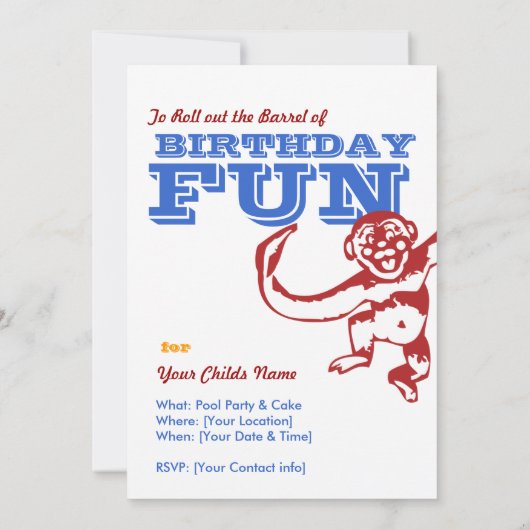 猿のバレルの誕生日の招待状 招待状 (裏面)