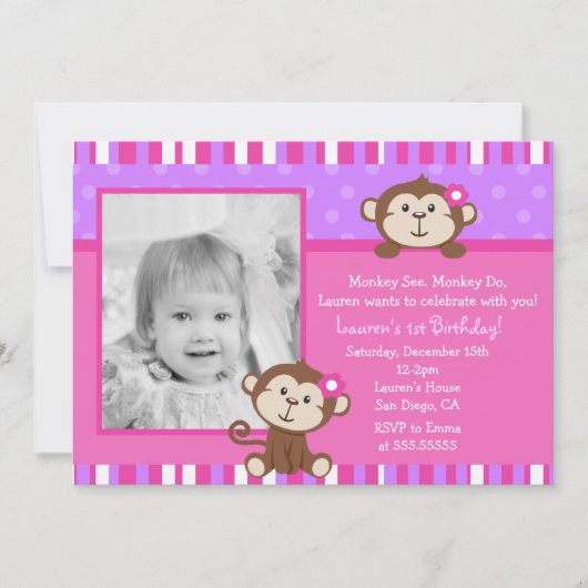 猿のバースデーパーティ招待状 招待状 (正面)