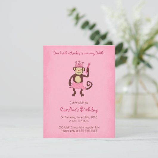 猿のプリンセスの第1誕生日の招待状 招待状 (スタンド正面)