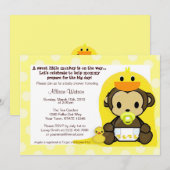 猿のベビーのDuckieのBathのシャワーの招待状 招待状 (正面/裏面)