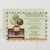 猿のベビーシャワーの招待のモダンなポッドの破裂音のまぐさ桶MPP 招待状 (正面/裏面)