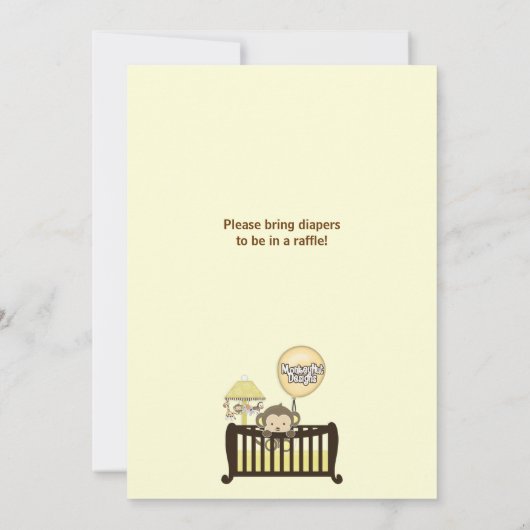 猿のベビーシャワーの招待状のまぐさ桶の黄色CJ-Y 招待状 (裏面)