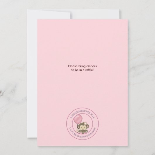 猿のベビーシャワーの招待状CJのピンク 招待状 (裏面)