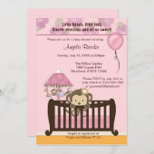 猿のベビーシャワーの招待状CJのピンク 招待状 (正面/裏面)