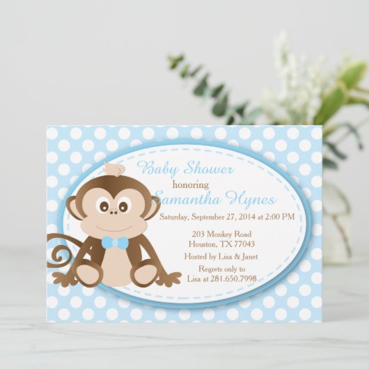 猿のベビーシャワーまたは誕生日の招待状男の子 招待状 (スタンド正面)