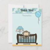 猿のベビーシャワーFLAT#1は青い感謝していしています ノートカード (正面)