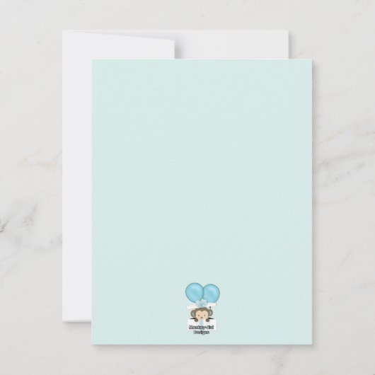 猿のベビーシャワーFLAT#1は青い感謝していしています ノートカード (裏面)