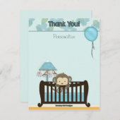 猿のベビーシャワーFLAT#1は青い感謝していしています ノートカード (正面/裏面)